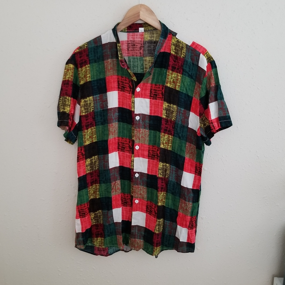 Shein Plaid Button Down Short Sleeve Shirt